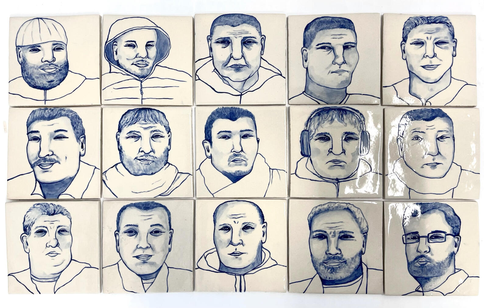 The Men of October Hand-painted after-images on handcrafted ceramic tiles 45 x 90 cm 2024