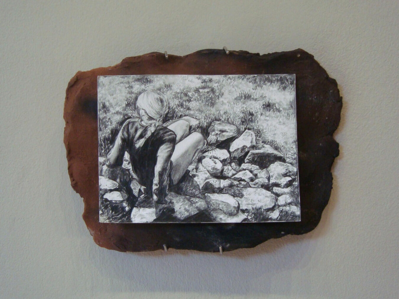 Origin Graphite on paper, open-fired foraged river clay 12.5 x 17 x 2 cm 2026